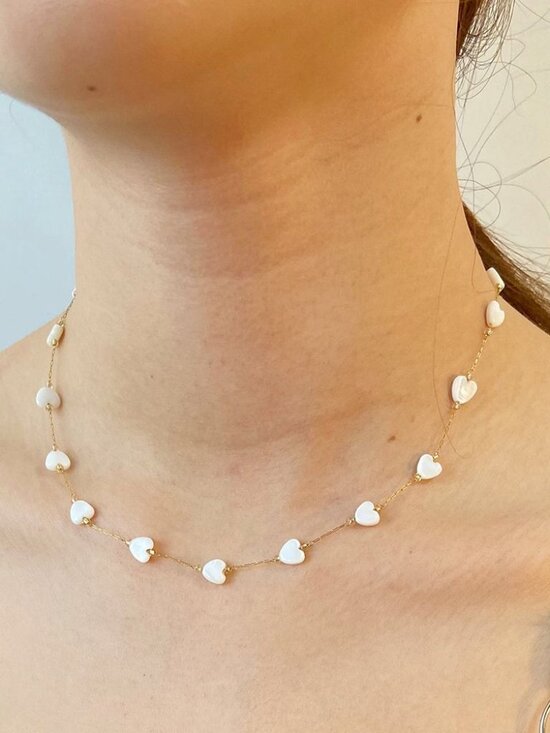 Syrios Gifts Jewelry - White Heart Choker Necklace Cute Dainty Gold Chain Romantic Y2K Coquette Gift